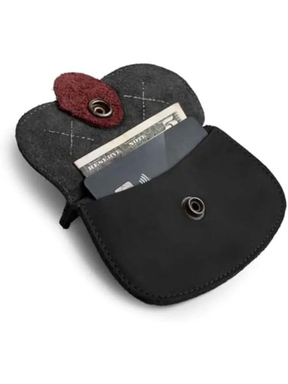 Handmade Cat Shape Wallet - Full Grain Leather, Cute Cartoon Design, Black Color